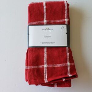 NWT - Red & White Window Pane 100% Cotton Material Napkins (set of 4)